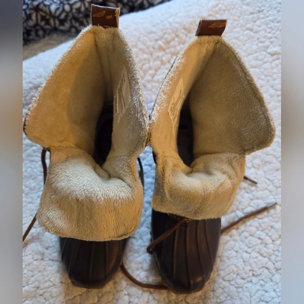 Esprit Kids Duck Boots Size 1M Brown Faux Fur Lined Waterproof Winter Snow Boots